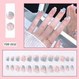 Shopmocho 24Pcs Gold Ripple Brown Flowers False Nails with Rhinestones Pearl Design Wearable Almond False Nails Full Cover Press on Nails