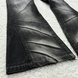 SHOPMOCHO Y2K Distressed Flare Jeans Gothic Men Double Waist Lace Up Denim Pants Retro Washed Scratches Streetwear Unisex Bootcut Jeans