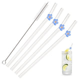 Shopmocho 5Pcs 8mm Glass Straw Reusable Drinking Straws Cute Flower Heat-Resistant Straw For Festival Party Wedding Cocktail Bar Beachs