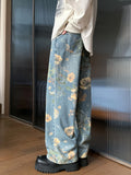 SHOPMOCHO High-Quality Large-Flower Jeans, Summer Thin Style, 2025 New High-Waisted Slimming Straight-Leg Loose Wide-Leg Pants