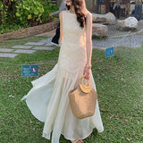SHOPMOCHO-Women White Sleeveless Waist Skirt 2025 Summer New High End Dress Temperament Light Luxury Skirt