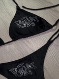 Shopmocho 2000s Woman Punk New Beach Swimwear gothic clothes BRAT Rhinestone printing Grunge Swimsuit Bikini Y2K Bathing Suits Lace Up ﻿