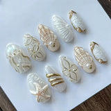 Shopmocho 24Pcs Mid-length 3D Flowers Design Fingertips Sweet Butterfly Yellow Ripple Almond False Nails Detachable Full Cover Press Ons