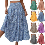 Shopmocho Women's Fashion Pleated Floral Print Elastic Waist Loose Splicing A Line Skirt Skirts for Women Women's Skirt Skirts for Women