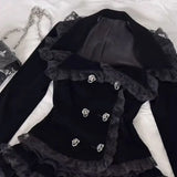SHOPMOCHO Gothic Palace Style Lace Black 2-piece Set Women High Street Darkly Slim Patchwork Cross Cake Skirt Suit Y2k Hot Girl Outfits