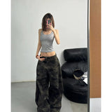SHOPMOCHO 2025 Autumn Womens Jeans High Waist Baggy Casual Vintage Y2K Camouflage Straight Pants Street American Wide Leg Denim Trouser