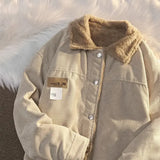 Shopmocho Vintage Corduroy Cotton Coat Jacket For Men Women Loose Fit Casual Thickened Cotton Padded Trendy Hong Kong Style Winter Parkas