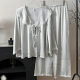 Shopmocho 2025 New Japanese Sleepwear Women's Summer Pajamas Long Sleeve Pajamas Set Ladies Satin Cute Home Clothes Two Piece Set