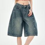 SHOPMOCHO Loose Wide Leg Denim Knee Length Pants Women American Vintage Slimming Shorts