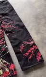 SHOPMOCHO Men's Black Wide Leg Jeans Samurai Cherry Blossom Print Red Spider Lily Graphic New Japanese Streetwear Baggy Denim Pants Women