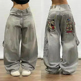 SHOPMOCHO American Street Trend Letter Embroidered Loose Jeans Men Harajuku Y2K New Hip Hop Oversized Wide-leg Pants Unisex Mopping Jeans