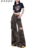 SHOPMOCHO New Retro Blue Gothic Fashion Washed Old Casual Jeans Men Y2K Streetwear Vintage Popular High Waist Baggy Wide-leg Pants