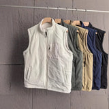 SHOPMOCHO Retro Lambskin Vest for Men Women Stand Collar Sleeveless Fleece Lined Autumn Winter Warm Outdoor