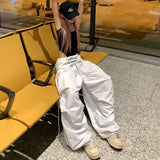 SHOPMOCHO MEXZT Y2K White Cargo Pants Women Streetwear Embroidery Baggy Sweatpants Harajuku Wide Leg Joggers Summer Oversized Trousers New