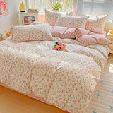 SHOPMOCHO American Pastoral Floral Printed Bedding Set Soft Skin-Friendly Double King Size Duvet Cover Set with Flat Sheet and Pillowcases