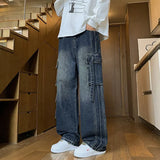 SHOPMOCHO Autumn New Men's Loose Jeans Multi-pocket Work-wearing Jeans Street Hip-hop Straight Wide-leg Pants Baggy Dance Pants