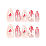 Shopmocho 24 PCs Valentine's Day Long Almond Shape Novelty Pearl Bow Love Nail with 1 File and 1 Jelly Glue