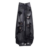 SHOPMOCHO High Street Vintage Black Ripped Jeans Fashion Wide Leg Pants Women'S High Waisted Straight Leg Pants Baggy Pants Y2k Jeans
