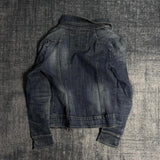 SHOPMOCHO Y2K Vintage Washed Denim Jacket Women Multi Zipper Stand Collar Slim Fit Biker Jean Coat Gothic Streetwear Cropped Outerwear