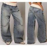 Shopmocho Baggy Retro Jeans for Women Y2k Hip Hop Splice Fashion Jeans Basics Simple  Wide Leg Pants Cargo Pants American Street Clothes