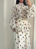 SHOPMOCHO Casual Polka Dot Maxi Dress Women Chic Stand Collar Puff Sleeves See Through Ruffle Vestidos 2026 Female Vacation Party Dresses