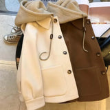 Shopmocho Plus Size Large Size Autumn Winter Women's Jacket with Hood Patchwork Fake Two-Piece Loose Coat Stylish And Elegant Outerwear