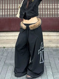 SHOPMOCHO American Style Fashion Frayed-Edge Cross Casual Pants Trendy Hip-Hop High-Street Sweatpants Millennial Retro Y2K Pants