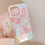 Shopmocho Fashion Gilding Watercolor Colorful Flowers Graffiti Phone Case for iPhone 16 15 14 13 12 11 Pro Max Shockproof Back Cover Funda