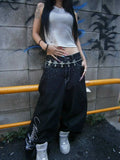 SHOPMOCHO Trendy and fashionable Harajuku retro high street angel wing rhinestone embroidery millennium straight-leg loose denim trousers