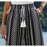SHOPMOCHO Plus Size 1XL-5XL New Women's Striped Printed Casual and Simple Wide Leg Pants Ladies Casual Lace Up Leg Pants