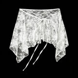 SHOPMOCHO Apparel Accessories French Lacing Lace Mini Skirt Embroidery Irregular Hemline Lace Up Ruffles Skirt Y2K Apron Wrap Skirt