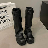 Shopmocho Winter Women Biker Boots Fashion Belt Buckle Ladies Elegant Platform Long Pipe Booties Casual Women's Knee High Booties