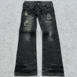 SHOPMOCHO-Y2K Retro jeans damaged washed holes Gothic style jeans high quality trend double waisted Add nails men women long flared pants