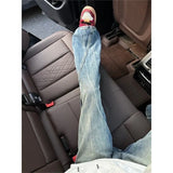 SHOPMOCHO Vintage Men's Jeans Man Pants High Street Washed Denim Blue Jeans Straight Leg Slight Flare Casual Trousers