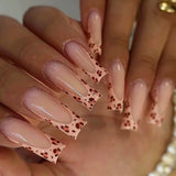 Shopmocho 24pcs Rhinestones Full Cover Nail Art Datachable Glitter French Press on Nails Tip Flower Long Square Fake Nail Pink False Nails