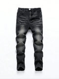 SHOPMOCHO 1 Piece of Men's Four-Season Snowflake Washed Fashion Jeans, Stretch Slim Fit Light Gray Dark Black Casual Denim Pants, Normcore and Fashionable, Suitable for Everyday Wear