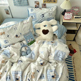 SHOPMOCHO Boys Girls Duvet Cover Set with Zipper Ins Cute Cartoon Bed Flat Sheet Pillowcases No Filler Twin Queen Size Fashion Bedding Set