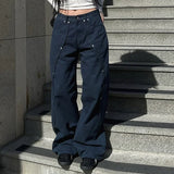Shopmocho 2000s Clothes Y2k Low Rise Boot Cut Jeans Woman Casual Black Striped Denim Trousers Streetwear Flare Pants P77-DD25