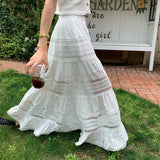 Shopmocho Embroidery Eyelet Cut-out Maxi Skirt White Cotton Semi Sheer Flowy Long Skirt Women Boho Summer Vacation Fairycore Outfit