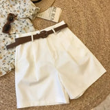 Shopmocho Wide Leg Shorts for Women Summer Thin Cotton A Line Short Pants Office Lady Classic Loose Casual Zipper Women‘s Shorts   high