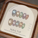 SHOPMOCHO 10Pcs Handmade Nude Color Press On Nails Sparkling Cat-Eye Cherry Star Marine Elements Sequins Cute Girlish Nail Suitable Summer
