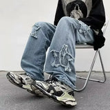 SHOPMOCHO 2025 New Fashion Stars Towel Embroidery Brown Men Jeans Pants Y2K Clothes Straight Hip Hop Cotton Trousers Pantalon Homme