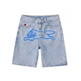 SHOPMOCHO Y2k American Retro Hip-Hop Printed Denim Shorts Summer Men And Women Fashion High Street Personalized Loose Straight Jeans