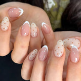 SHOPMOCHO Fashion Dark Brown White Polka Dot Wearable Nail Art Fall Winter Chic Fake Nails Detachable Finished False Nails Press on Nails
