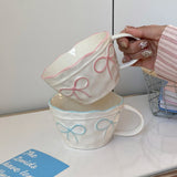 Shopmocho 1Pc Bow Ceramic Mug, Exquisite and Simple Bow Large Capacity Couple Cup, Suitable for Home Decoration, Home Drinking Water, Candlelight Dinner, Coffee Latte Flower Cup, Holiday Gift, Exquisite Gift