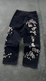 SHOPMOCHO Unisex White Red Tribal Flame Print Loose Wide Leg Jeans Y2K Grunge Streetwear Oversized Denim Pants