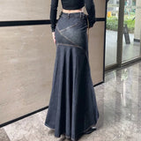 Shopmocho Maxi Skirt Women Casual Mermaid Streatwear High Waist Zipper Denim Skirts Y2k Streetwear Loose Long Mom Jeans Ankle Lenth Summer