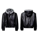 SHOPMOCHO Winter Fur Leather Jacket Men Hooded Jacket Plus Velvet Padded Thick Warm Casual Streetwear Wool Liner Coat