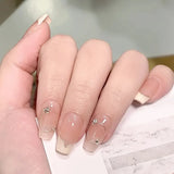 SHOPMOCHO 10pcs high-end Light luxury short style French handmade fake nails, Small fresh short French diamond nail decoration patch