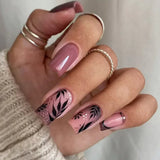 Shopmocho 24Pcs Brown Long Coffin False Nails Glitter Ballet Wearable with French Design Fake nails Full Press on Nail Ins Nail Tips Art